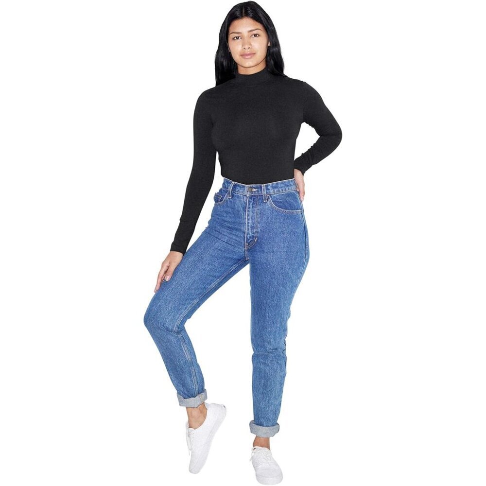 Women's Cotton Spandex Fitted Long Sleeve Turtleneck Knit Top - Picture 5 of 5